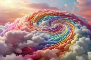 Spiral Rainbow Cloud Background, Spiral Rainbow Clouds, Generative Ai photo