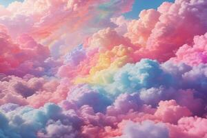 Rainbow Cotton Candy Clouds Background,Cotton Candy Clouds, Genarative Ai photo