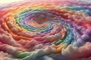 Spiral Rainbow Cloud Background, Spiral Rainbow Clouds, Generative Ai photo