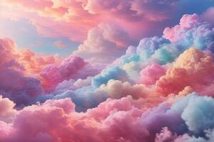 Rainbow Cotton Candy Clouds Background,Cotton Candy Clouds, Genarative Ai photo