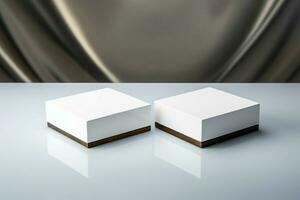 Table hosts a pair of white boxes, practical and minimalist AI Generated photo