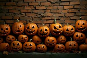 Seasonal backdrop Orange brick wall provides Halloween ambiance for text AI Generated photo