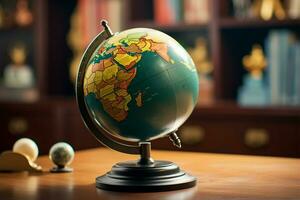 Pedagogical aid. Globe background enriches school board for educational purposes AI Generated photo