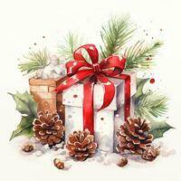 Watercolor Presents. Vintage packaging. Holiday illustration for design, print, fabric or background. Generative ai photo