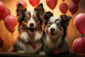 corazón globo une frontera collies, encapsulando su cariñoso enlace ai generado foto