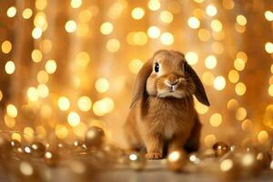 Close-up of cute rabbit with beautiful bokeh background, Generative AI illustration photo