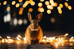 Close-up of cute rabbit with beautiful bokeh background, Generative AI illustration photo