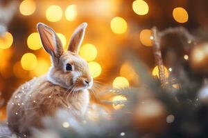 Close-up of cute rabbit with beautiful bokeh background, Generative AI illustration photo