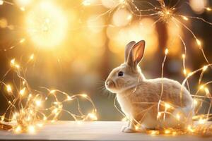Close-up of cute rabbit with beautiful bokeh background, Generative AI illustration photo