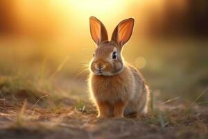 Close-up of cute rabbit with beautiful bokeh background, Generative AI illustration photo