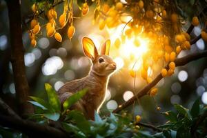 de cerca de linda Conejo con hermosa bokeh fondo, generativo ai ilustración foto