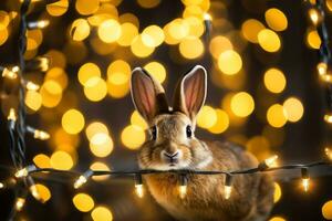 Close-up of cute rabbit with beautiful bokeh background, Generative AI illustration photo