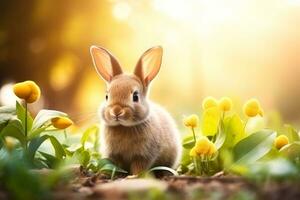 Close-up of cute rabbit with beautiful bokeh background, Generative AI illustration photo