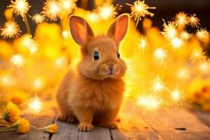 Close-up of cute rabbit with beautiful bokeh background, Generative AI illustration photo