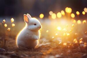 Close-up of cute rabbit with beautiful bokeh background, Generative AI illustration photo