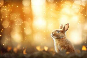 Close-up of cute rabbit with beautiful bokeh background, Generative AI illustration photo