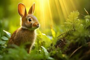 Close-up of cute rabbit with beautiful bokeh background, Generative AI illustration photo