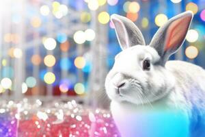 Close-up of cute rabbit with beautiful bokeh background, Generative AI illustration photo