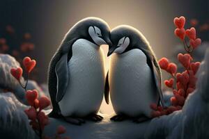 Penguin romance captured, a sweet scene for a February 14th greeting AI Generated photo