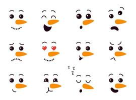 Cute snowman faces. Kawaii snowman heads. Cartoon vector illustration