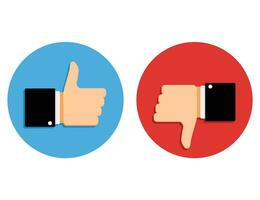 Good and bad signs set social media. Gesture like finger thumb up and down. Vector illustration. Flat symbol collection