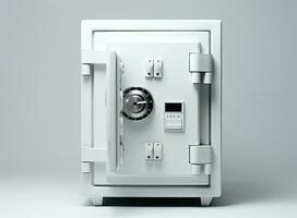 Small modern safe on shelf. Created with Generative AI technology. photo