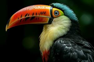 A striking side profile highlights the magnificence of a toucan AI Generated photo