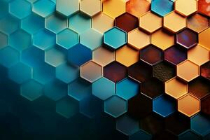 Hexagonal mosaic forms captivating abstract backdrop with vibrant color play AI Generated photo