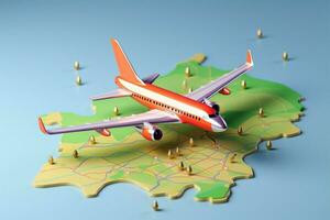 Airplane pin GPS. 3D world map icon for seamless navigation concept AI Generated photo