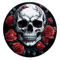 Skull And Flowers Illustration Sticker Painted PNG Image Ai Generative