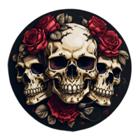 Skull And Flowers Illustration Sticker Painted PNG Image Ai Generative