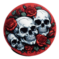 Skull And Flowers Illustration Sticker Painted PNG Image Ai Generative