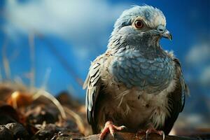 Boundless skies host a homing pigeon, its feathers a glistening white AI Generated photo