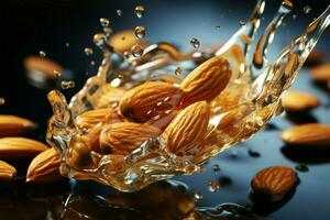 Pure essence suspended, almond oil drop on backdrop, perfect for captivating advertisements AI Generated photo
