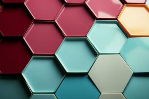 Minimalist, pastel hexagon geometry creates a colorful, spacious copy space banner AI Generated photo