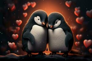 Adorable penguin couple, a perfect choice for a February 14th card AI Generated photo