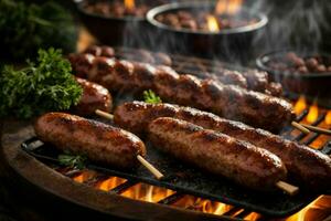 Grilling sausages on a cutting board. Pro Photo