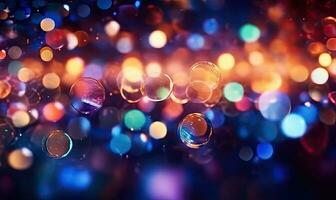 Light through wet windows. Night festival background. For banner, postcard, book illustration. Created with generative AI tools photo
