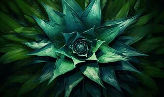 Tropical succulents wallpaper. Textured blue agave banner. For postcard, book illustration. Created with generative AI tools photo