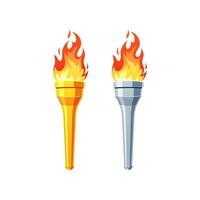 Gold and silver flame torch vector isolated on white background