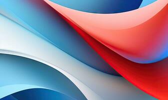 Abstract background blue red white curved shapes. Wavy background. Generative AI tools photo