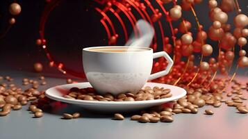 Cup of coffee and coffee beans on table. Coffee day concept. Generative ai photo