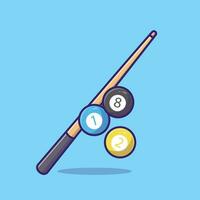 Billiard stick and ball cartoon vector illustration sport equipment concept icon isolated