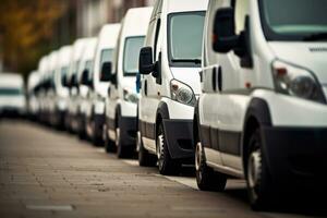 Row of delivery vans. Freight transportation. Generative AI photo