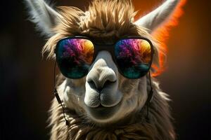 Groovy llama dons glasses, exuding style and smarts while jamming AI Generated photo