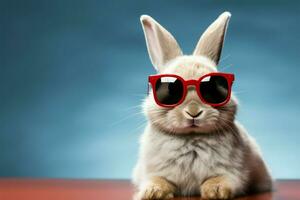 Cool glasses wearing bunny poses against a clean, isolated setting AI Generated photo