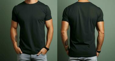 Front and back shots of a guy wearing black t shirt and jeans AI Generated photo