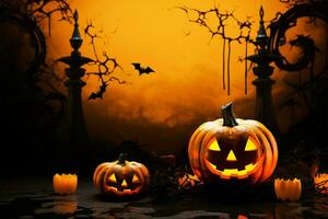 3D rendered product podium on a captivating Halloween themed background AI Generated photo