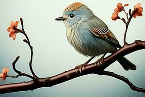 minimalista representación de un pájaro descansando en un árbol rama ai generado foto