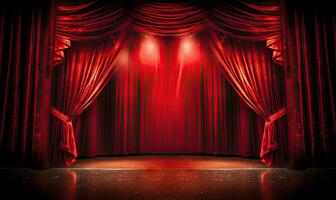 Theater stage red curtains wallpaper. Created with generative AI tools photo